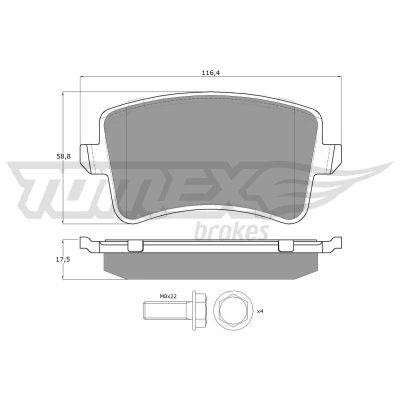Abbildung von TOMEX brakes TX 15 81 Bremsbelagsatz Hinterachse AUDI: A4 B8 Avant, Q5, A5 Coupe