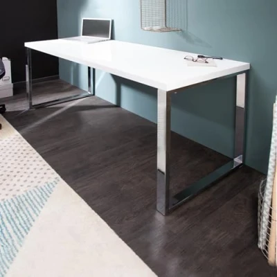 Abbildung von riess ambiente Schreibtisch WHITE DESK 160cm weiß / silber, Arbeitszimmer · Hochglanz Modern Design Metall Home Office