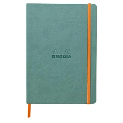 Abbildung von Rhodia 117377C Notizheft Softcover Rhodiarama DIN A5 (14,8x21 cm), 80 Blatt, liniert Clairefontaine Papier Elfenbein 90g Lesezeichen, Gummizugverschluss, Cover aus Kunstleder Aquablau, 1 Stück