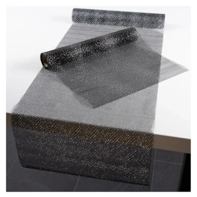 Abbildung von com four® 2X Tischläufer Weihnachten Dekoratives Tischband mit Punkten und Streifen Tischdeko für 30 x 500 cm [Auswahl variiert] (2 Stück schwarz/silberfarben)