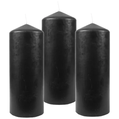 Abbildung von HS Candle Wachskerzen (3er Pack) Schwarz Stumpenkerzen Ø6cm x 13,5cm Kerze in vielen Farben, Lange Brenndauer Hergestellt EU Kerzen Blockkerzen
