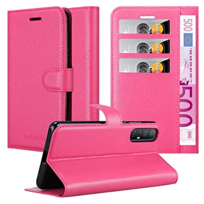 Abbildung von Cadorabo Hülle kompatibel mit Oppo FIND X2 NEO Handyhülle aus Premium Kunst Leder Flip Klappbare Stoßfeste Magnetische [Standfunktion] [Kartenfächern] Cover für Tasche in Pink