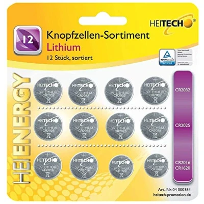 Abbildung von HEITECH 12er Pack Lithium Knopfzellen Batterie 4x CR2032 / CR2025 CR2016 3V Knopfbatterien auslaufsicher &amp; mit Langer Haltbarkeit