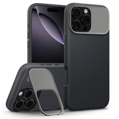 Abbildung von Caseology Nano Pop Mag Kickstand für iPhone 16 Pro Max Hülle [Metall Ständer zum Schutz der Kamera] Black Sesame