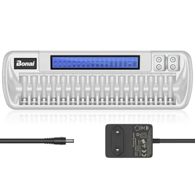 Abbildung von BONAI Akku Ladegerät 18 Slot Universal Schnelles Batterieladegerät LCD Smart Akkuladegerät Intelligent Battery Charger für AA AAA 9V Block NI MH/NI CD Wiederaufladbare Batterien