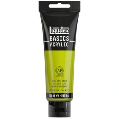 Abbildung von Liquitex 8870064 Basics Acrylfarbe, monopigmentierte Künstlerpigmente, lichtecht, mittlere Viskosität, Archivqualität, seidenglänzender Finish, 118ml Tube Olivgrün Hell