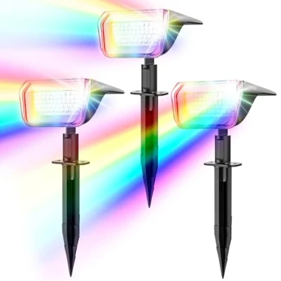 Abbildung von Linkind Bunte Solar Gartenleuchte für außen, RGB &amp; Weiß 10 Modi Außenlampen mit Ladeindikator Ultra lange Leuchtdauer, Wetterfest Baumstrahler Party, Pflanzenbeleuchtung, 3 Stück