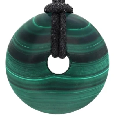 Abbildung von Lebensquelle Plus Malachit Donut Ø 30 mm + Baumwollband Edelstein Anhänger Echte Heilsteinkette inkl. Band
