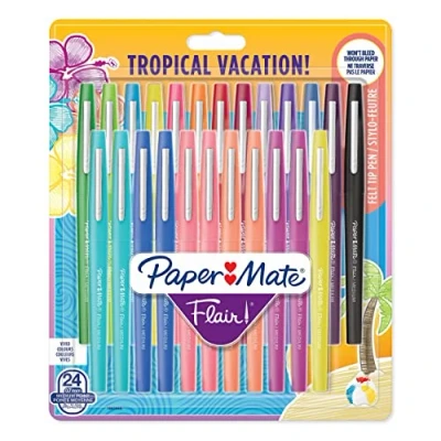 Abbildung von PAPER MATE Flair Filzstifte mittlere Spitze (0,7mm) Tropical Farben 24 Stück