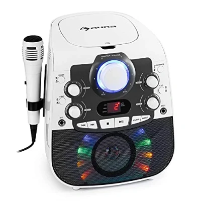 Abbildung von auna StarMaker 2.0 Karaoke Anlage Karaokemaschine, Bluetooth Funktion, CD Player, für CD, CD+G, RW, inkl. Mikrofon, 2 Mikrofon Eingänge, LED Show, A/V Ausgang, weiß