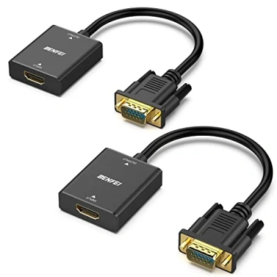 Abbildung von BENFEI HDMI Buchse auf VGA Stecker Adapter mit 3,5 mm Audio Klinkenstecker, 2 Stück Unidirektional Computer zu Monitor/TV Adapter, kompatibel TV Stick Laptop PC Raspberry Pi Roku Xbox