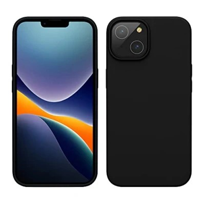 Abbildung von kwmobile Hülle für das iPhone 14 dünnes Silikon Handy Case stoßfeste Handyhülle mit weicher Oberfläche unterstützt kabelloses Laden Schwarz