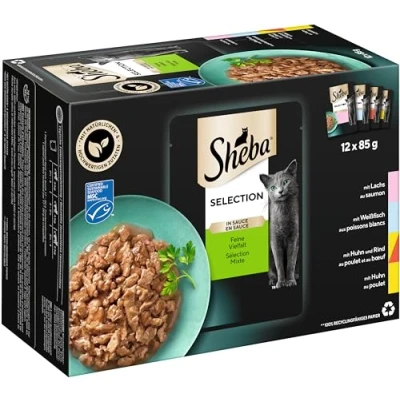 Abbildung von Sheba Selection in Sauce Katzennassfutter Feine Vielfalt (MSC) Hochwertiges Feuchtfutter 48 Portionsbeuteln für Katzen Katzenfutter 4er Pack (4 x 12 Portionsbeutel à 85g)