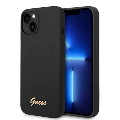 Abbildung von GUESS GUHCP14MSLSMK Hülle für iPhone 14 Plus 6,7&quot; Schwarz Hardcase Silikon Vintage Gold Logo