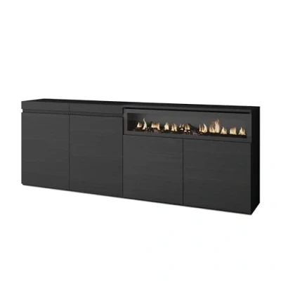 Abbildung von Skraut Home Sideboard, Highboard Kommode, Komodenschrank 200x75x35cm 4 Türen Elektrokamin. Maße Moderner Stil Schwarz