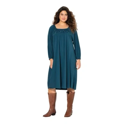 Abbildung von Ulla Popken Beaded LONG Sleeve Peasant Jerseykleid, Damen, Größe: 50/52, Dark teal