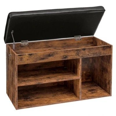 Abbildung von HOOBRO Schuhbank, Sitzbank, 3 offene Fächer, 82 x 31,5 46,5 cm, gepolstert, Stauraum unter der Sitzfläche, Schuhschrank, bis 150 kg belastbar, Flur, Wohnzimmer EBF40HX01