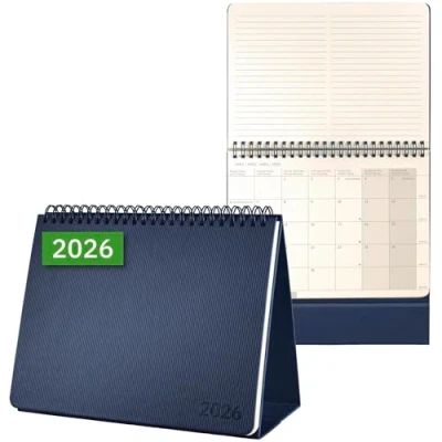 Abbildung von SIGEL C2683 Tischkalender Querkalender 2026, ca. A5 quer, dunkelblau, Hardcover, 2 Seiten = unten Monat/oben Notizseite, 144 Seiten, zum Aufstellen, aus nachhaltigem Papier, Conceptum
