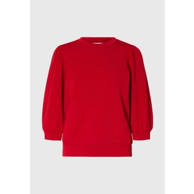 Abbildung von SELECTED FEMME Damen Bluse locker geschnitten Rundhalsausschnitt 3/4 Puffärmel modisch, Farben:Rot, Größe:S