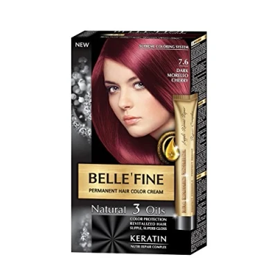 Abbildung von BELLE&#039;FINE® Black Series Luxuriöse natürliche Haarfärbecreme langanhaltende Farbe mit 3 Ölen &amp; Keratin DUNKLES KIRSCHROT