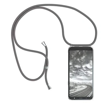 Abbildung von EAZY CASE Handykette kompatibel mit Samsung Galaxy A6 Plus Handyhülle Umhängeband, Handykordel Schutzhülle, Silikonhülle, Hülle Band, Stylische Kette für Smartphone, Anthrazit