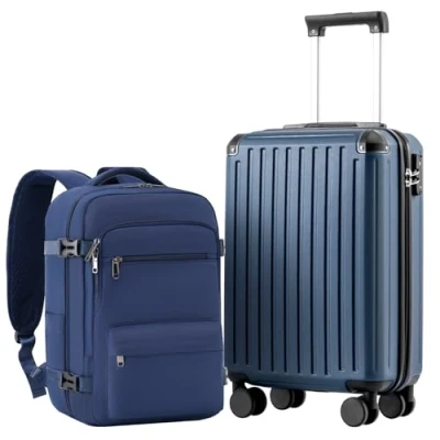 Abbildung von COOLIFE Handgepäck Koffer 55X35X20cm und Kabinen Rucksack 20L(40X25X20cm) Set für Ryanair Flugzeug Kabinengepäck Hartschlagenkoffer Reiserucksack Klein mit TSA Schloss