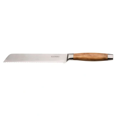 Abbildung von Le Creuset Brotmesser, 20 cm 18/8 Damaststahlklinge mit Wellenschliff, Olivenholzgriff, Braun/Silber, 98000520000200