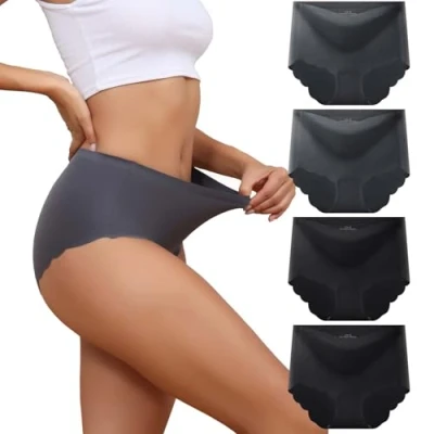 Abbildung von Dumwis Unterhosen Damen,Seamless Slips Damen Unterwäsche Frauen,High Waist Nahtlose Panties,Mehrpack 4Er Pack Hipster Bequeme Ohne Abzeichnen Underwear Women,Damen Taillenslip sportunterwäsche