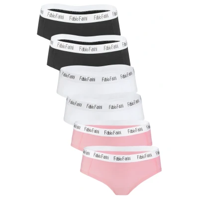 Abbildung von Fabio Farini 6ER PACK Cotton Hipster SLIP MIT Weiss Abgesetzten BUND Panties, Damen, Größe: 38, Schwarz weiß rosa