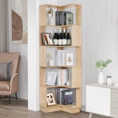 Abbildung von uyoyous Eck Bücherregal, 5 Etagere Eckregal Stehend, 175cm Hohes Holz Eckregal, großes offenes Aufbewahrungs Display Regal, Eckschrank für Wohnzimmer,Schlafzimmer,Arbeitszimmer und Büro
