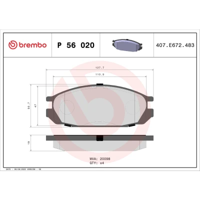 Abbildung von BREMBO P 56 020 Bremsbelagsatz exkl. Verschleißwarnkontakt ohne Zubehör NISSAN: Patrol GR 4 SUV