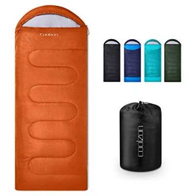 Abbildung von Coolzon Schlafsack Outdoor für Camping 3 4 Jahreszeiten, Erwachsene Deckenschlafsack Kleines Packmaß Ultraleicht Tragetasche, Weich Dick und Warm Camping, Reise, Wandern,Orange