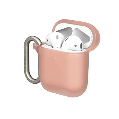 Abbildung von RHINOSHIELD AirPods Case mit Karabiner kompatibel Apple [AirPods Series 2/1] Fallschutz in Militärqualität, Kratzfest, kabelloses Aufladen [Samtrosa, Standard Set]