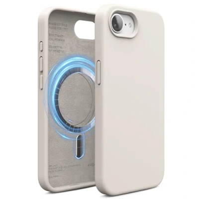 Abbildung von elago Magnetisch Silikon Hülle Kompatibel mit iPhone SE 4. Generation, Allen MagSafe Zubehör Eingebaute Magnete, Soft Grip Silikon, Stoßfest (Taupe)