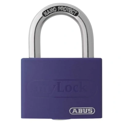 Abbildung von ABUS Vorhängeschloss T65AL/40 myLOCK individuell beschreibbar Spindschloss massiver Aluminium Schlosskörper Sicherheitslevel 5 Lila