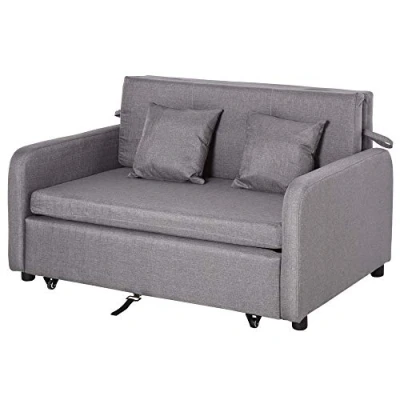 Abbildung von HOMCOM Schlafsofa mit Stauraum, Wurfkissen, Armlehne, Gepolstert Couch 1 Teile, Rollen für Wohnzimmer, Schlafzimmer, Grau