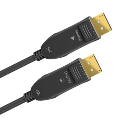 Abbildung von goobay 64869 Optisches DisplayPort Hybrid Verbindungskabel 2.0 (AOC) / 8K Ultra HD 4320p (60 Hz) hybriden Glasfaser Kupferleiter/Vergoldet Kontaktflächen/DisplayPort auf 50m, Schwarz