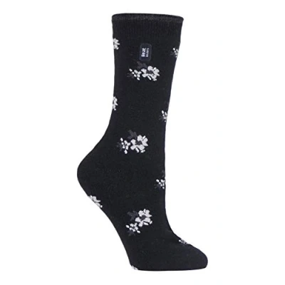 Abbildung von HEAT HOLDERS Ultra Lite Damen 1.0 Tog Winter Warm Dünn Thermosocken zum Erwärmen (Bellis Black Floral, 37 42 eu)