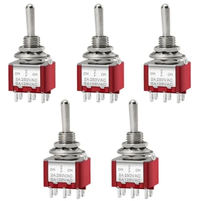 Abbildung von Heschen Mini Kipptaster, Momentantyp, MTS 223, (Ein) Aus (Ein), DPDT, 6 polig, 2A 250V, 6A 125V, 5 Stück