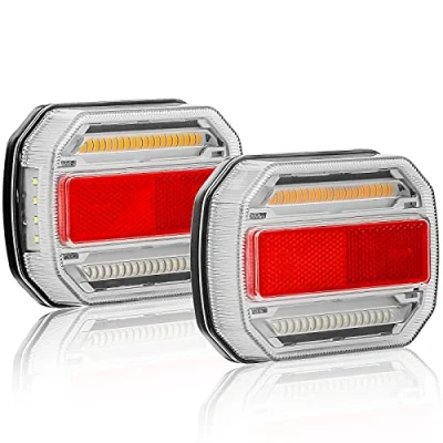Abbildung von D TECH 2Stück 12V 24V LED Anhänger Rückleuchten,Anhänger Rücklichter,5Funktionen Lichter, Dynamischer Blinker Kennzeichenbeleuchtung Neon Rücklicht für Bootsanhänger Vans Emark IP67