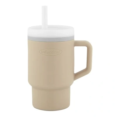 Abbildung von Infantino My 1st Tumbler Süßer Minibecher mit Auslaufsicherem Strohhalm und Kleinkindfreundlichem Griff, Fördert das Trinken, Leicht zu Reinigen, 255 ml, Sand