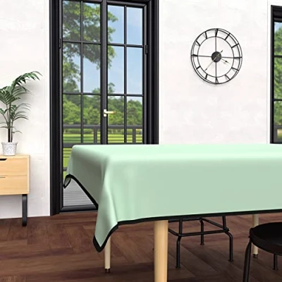 Abbildung von Soleil d&#039;ocre, Rechteckige fleckenabweisende Tischdecke aus gewaschener Mikrofaser 140x240 cm Boheme Vert Eau
