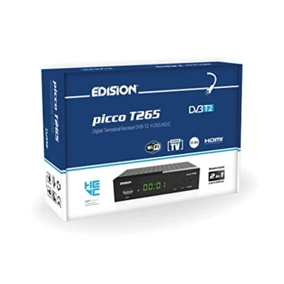 Abbildung von EDISION Picco T265 Full HD H.265 HEVC terrestrischer FTA Receiver T2, (1x DVB USB, HDMI, SCART, S/PDIF, IR Auge, USB Support, 2in1 Fernbedienung, Schwarz)