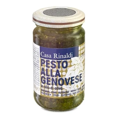 Abbildung von Casa Rinaldi Pesto Sauce mit Basilikum in Olivenöl, Intensiver Geschmack von Basilikum, Ideal zum Anmachen Nudelgerichten und Kartoffelklößchen, 180g Glas