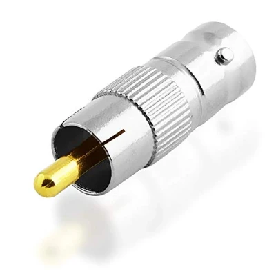 Abbildung von BestPlug Coaxial BNC Adapter Verbindungsstück, Buchse Kupplung weiblich auf Cinch Stecker männlich vergoldet, Metallausführung