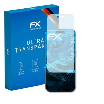Abbildung von atFoliX Schutzfolie kompatibel mit Apple iPhone 16 Folie, ultraklare FX Displayschutzfolie (3X)