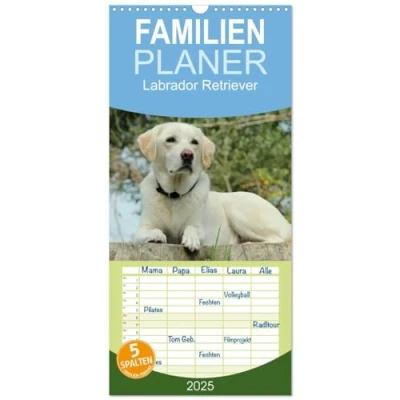 Abbildung von Familienplaner 2025 Labrador Retriever mit 5 Spalten (Wandkalender, 21 cm x 45 cm), CALVENDO