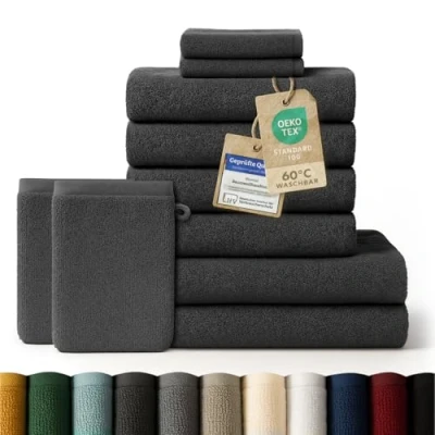 Abbildung von Blumtal Handtuch Set 10 Teilig Handtücher 100% Baumwolle, weich und saugstark, Frottee (10er Set), 2 Bade , 4 Hand Gästetücher + Waschlappen