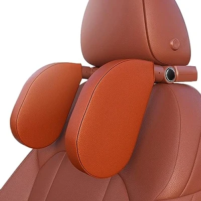 Abbildung von Aipwerer Kopfstütze Auto, Weichem Gedächtnisschaum,Einziehbare Abnehmbare Nackenstütze Autositz Seitliches Kopfstützkissen für Kinder Erwachsene, zum Schlafen (Braun, A05 PVC)