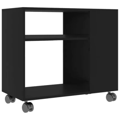 Abbildung von vidaXL Beistelltisch mit 2 Ebenen 4 Rollen Couchtisch Wohnzimmertisch Sofatisch Kaffeetisch Tisch Teetisch Schwarz 70x35x55cm Holzwerkstoff